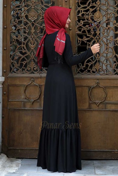 Pınar Şems Eteği Fırfırlı Elbise Siyah