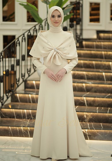 Pınar Şems Gülsu Abiye Krem