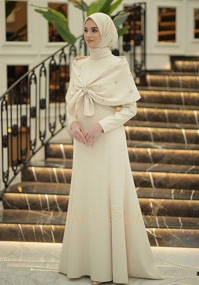 Pınar Şems Gülsu Abiye Krem