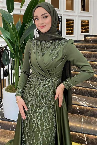 Pınar Şems Hafsa Abiye Ceviz Yeşili