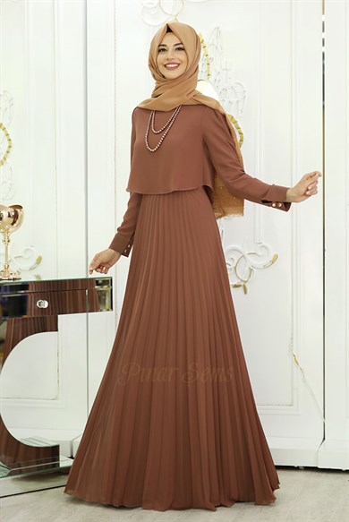 Pınar Şems İnci Piliseli Elbise Bakır