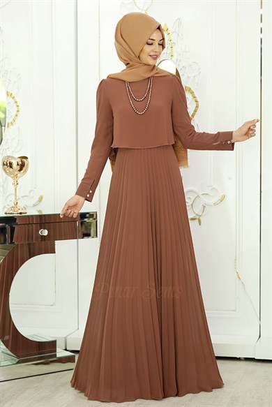 Pınar Şems İnci Piliseli Elbise Bakır