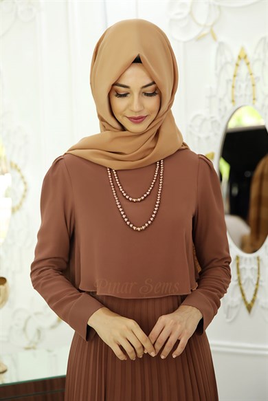 Pınar Şems İnci Piliseli Elbise Bakır