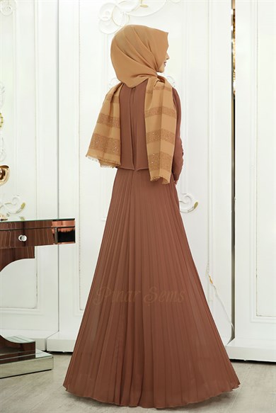 Pınar Şems İnci Piliseli Elbise Bakır