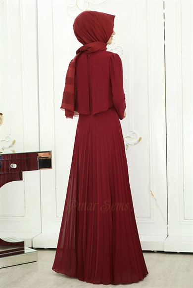 Pınar Şems İnci Piliseli Elbise Bordo