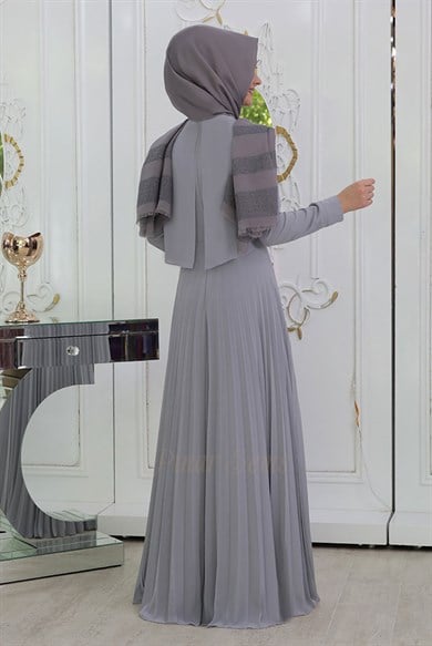 Pınar Şems İnci Piliseli Elbise Gri