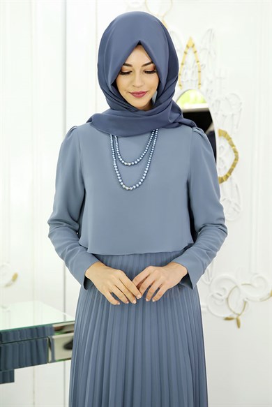 Pınar Şems İnci Piliseli Elbise İndigo