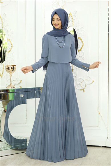 Pınar Şems İnci Piliseli Elbise İndigo