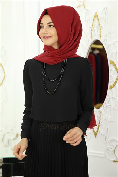 Pınar Şems İnci Piliseli Elbise Siyah