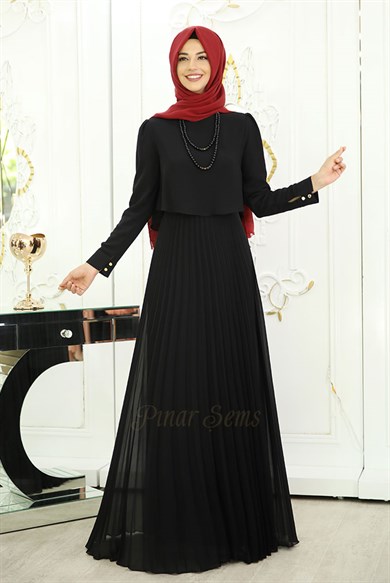 Pınar Şems İnci Piliseli Elbise Siyah