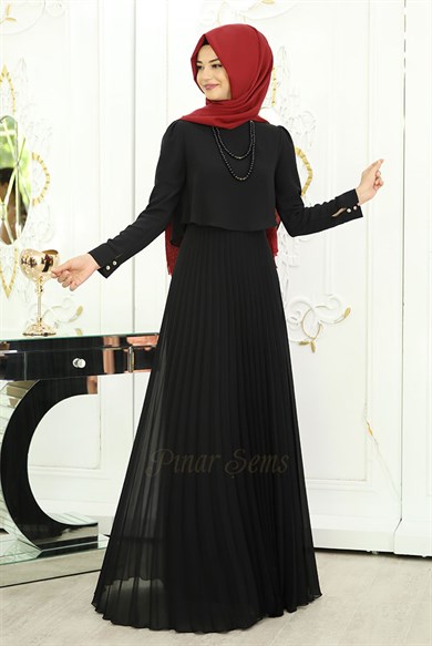 Pınar Şems İnci Piliseli Elbise Siyah