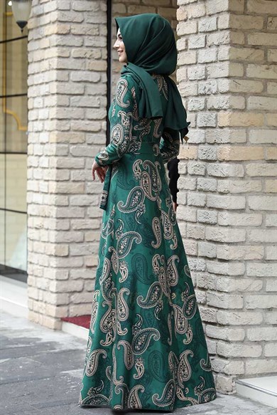 Pınar Şems Kışlık Etnik Elbise Yeşil