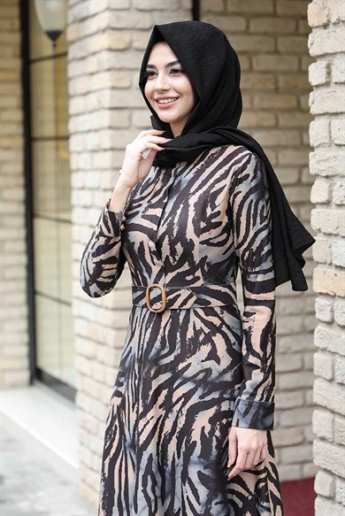 Pınar Şems Kışlık Zebra Elbise Mavi