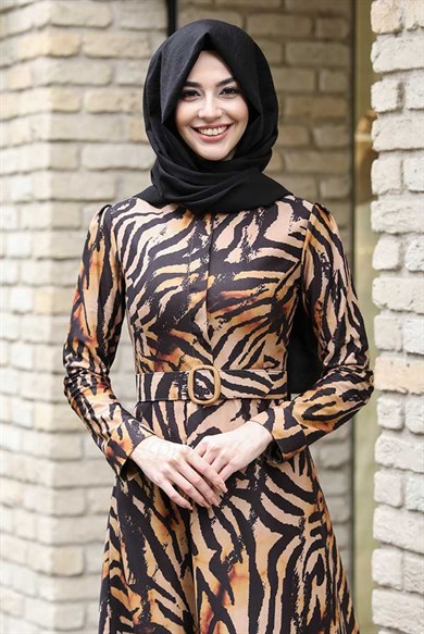 Pınar Şems Kışlık Zebra Elbise Sarı