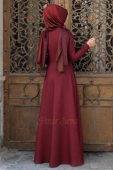 Pınar Şems Korsajlı Elbise Bordo