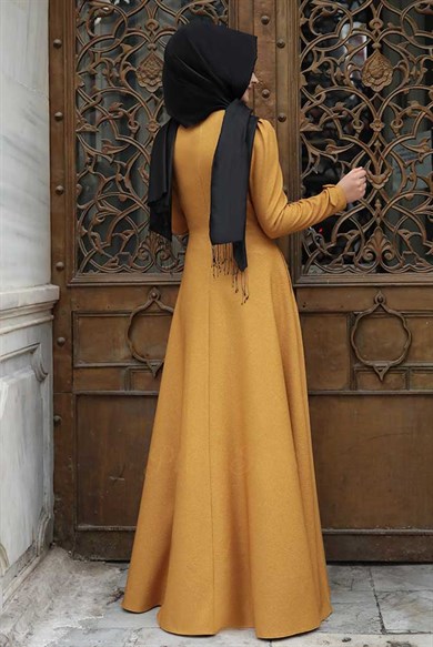 Pınar Şems Korsajlı Elbise Hardal