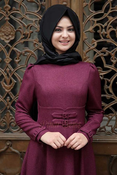 Pınar Şems Korsajlı Elbise Mürdüm