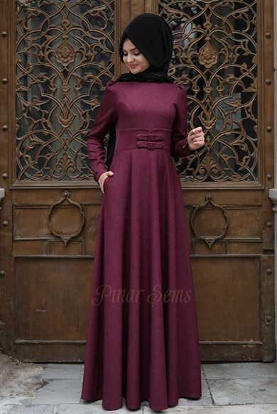 Pınar Şems Korsajlı Elbise Mürdüm