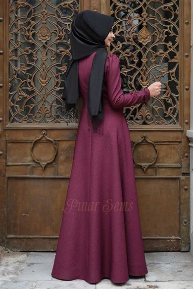 Pınar Şems Korsajlı Elbise Mürdüm