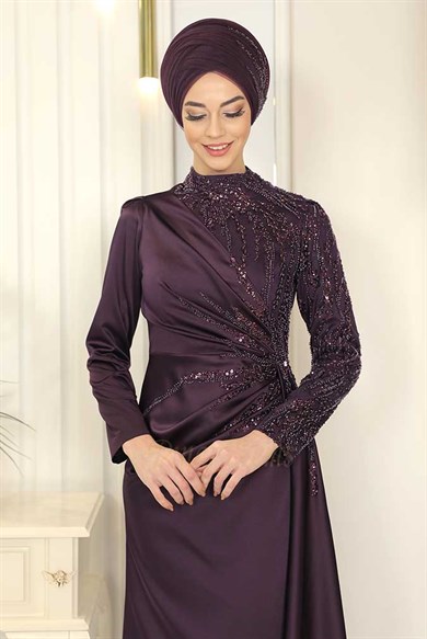 Pınar Şems Kristal Abiye Mor