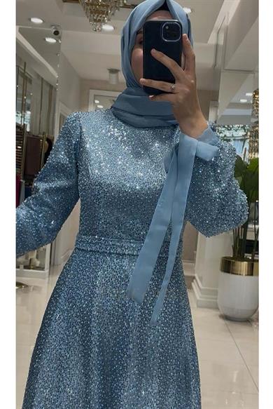 Pınar Şems Kuşaklı Deren Abiye Bebe Mavisi