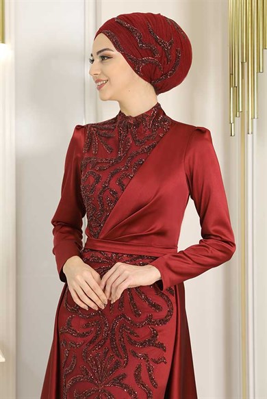 Pınar Şems Nefel Abiye Bordo