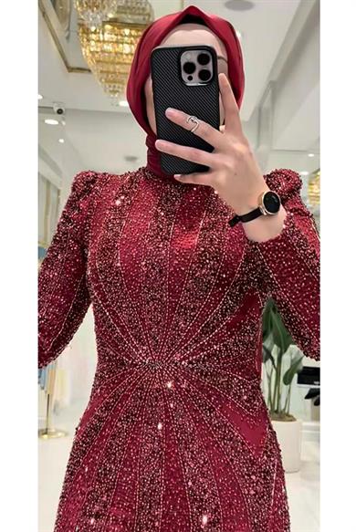 Pınar Şems Rahşan Abiye Bordo