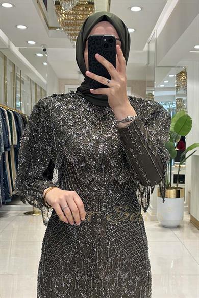 Pınar Şems Taşlı Lavanta Abiye Haki