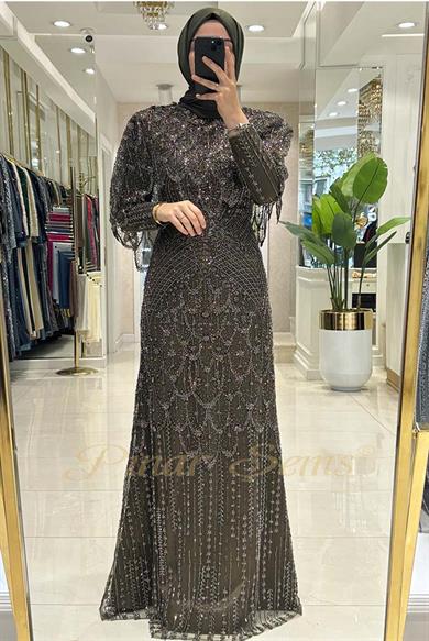 Pınar Şems Taşlı Lavanta Abiye Haki