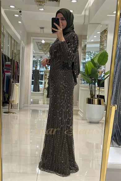 Pınar Şems Taşlı Lavanta Abiye Haki