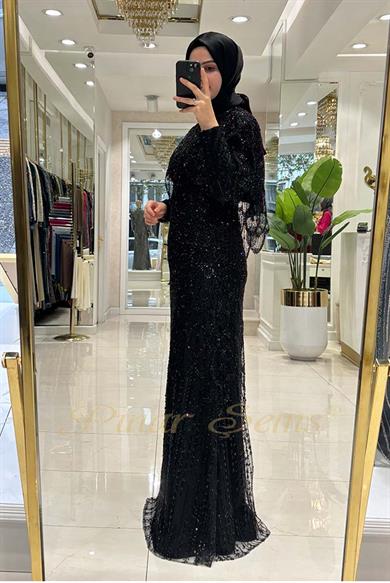 Pınar Şems Taşlı Lavanta Abiye Siyah