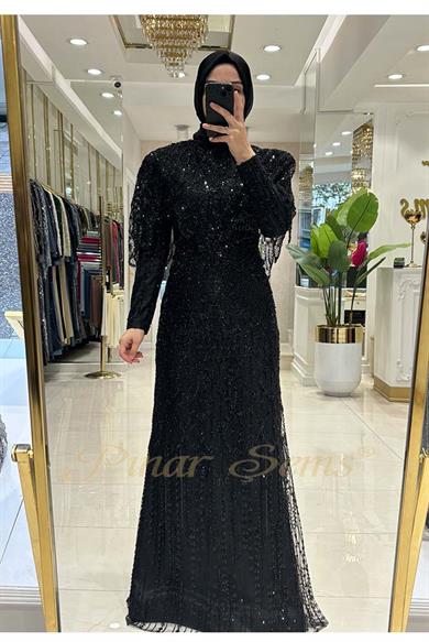 Pınar Şems Taşlı Lavanta Abiye Siyah