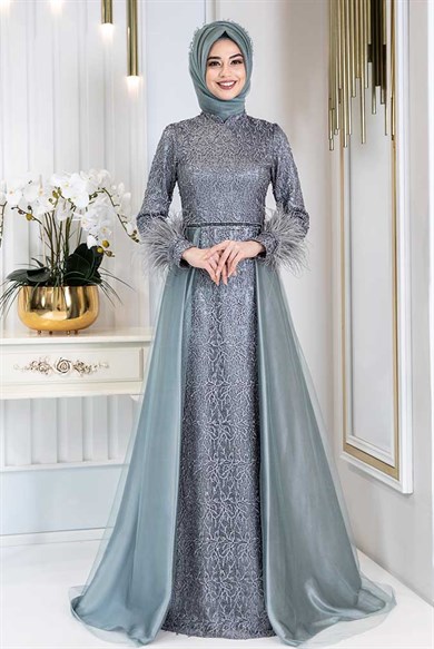 Pınar Şems Yeni Sarmaşık Abiye Antrasit