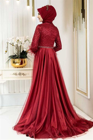 Pınar Şems Yeni Sarmaşık Abiye Bordo