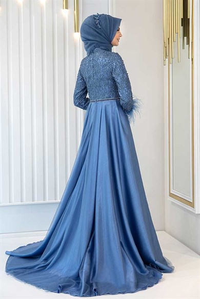 Pınar Şems Yeni Sarmaşık Abiye İndigo