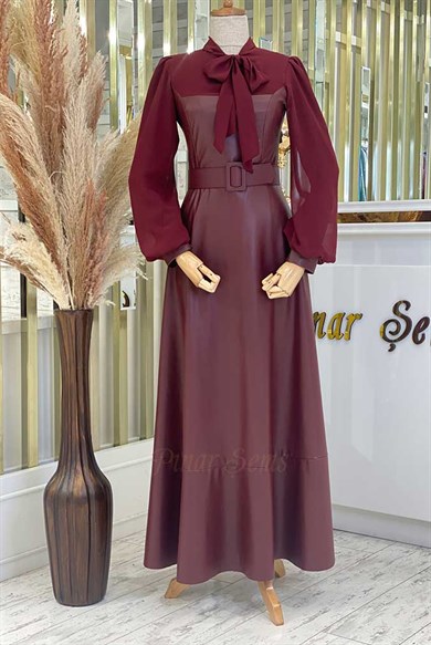 Pınar Şems Zeynep Elbise Bordo