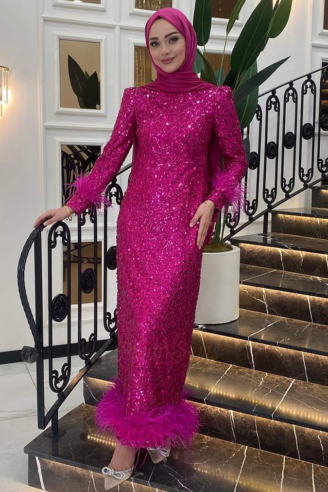 Pınar Şems Angel Abiye Fuşya