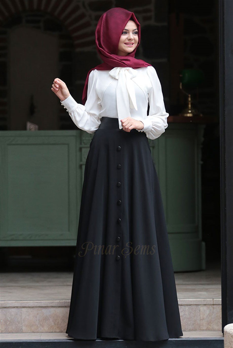 Pınar Şems Deri Düğmeli Etek Siyah