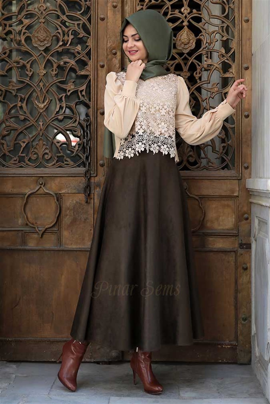 Pınar Şems Fiyonklu Süet Etek Haki