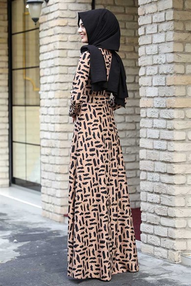 Pınar Şems Kışlık Fırça Desen Elbise Vizon