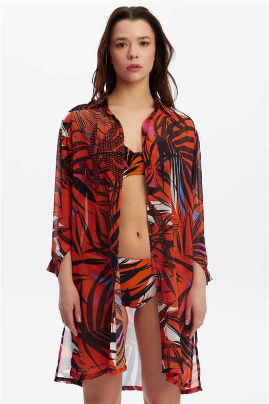  Gömlek Pareo – Turuncu Renkli, Baskılı Tasarım