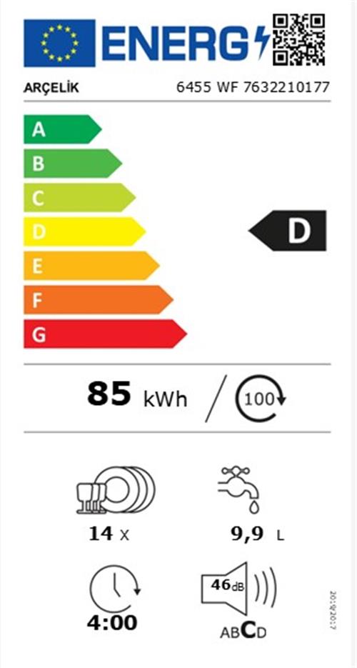 Arçelik 6455 WF 5 Programlı Bulaşık Makinesi