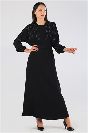 Siyah Taşlı Abiye Elbise (EX70515)