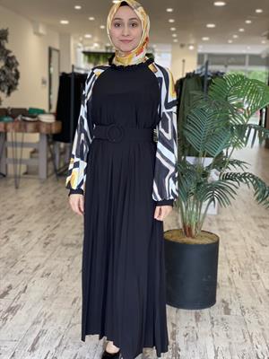 Tığ Triko Siyah Pliseli Elbise ELB1710