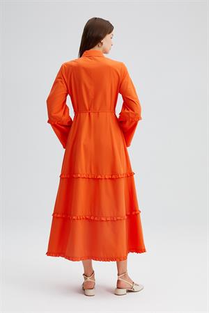Touche Beli Kuşaklı Turuncu Poplin Elbise 23S1T065