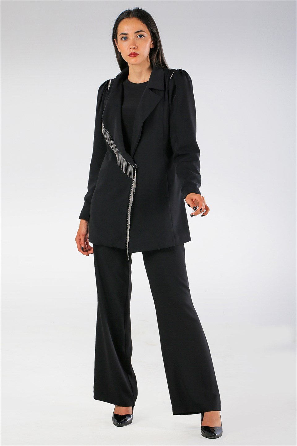 Siyah Abiye Ceket Pantolon Takım (EX70538) | Wom Boutique