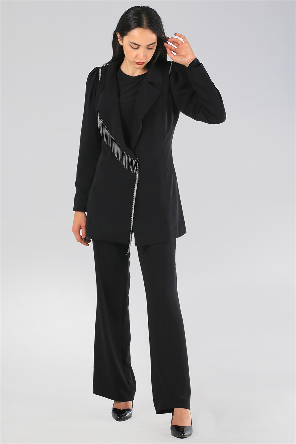 Siyah Abiye Ceket Pantolon Takım (EX70538) | Wom Boutique