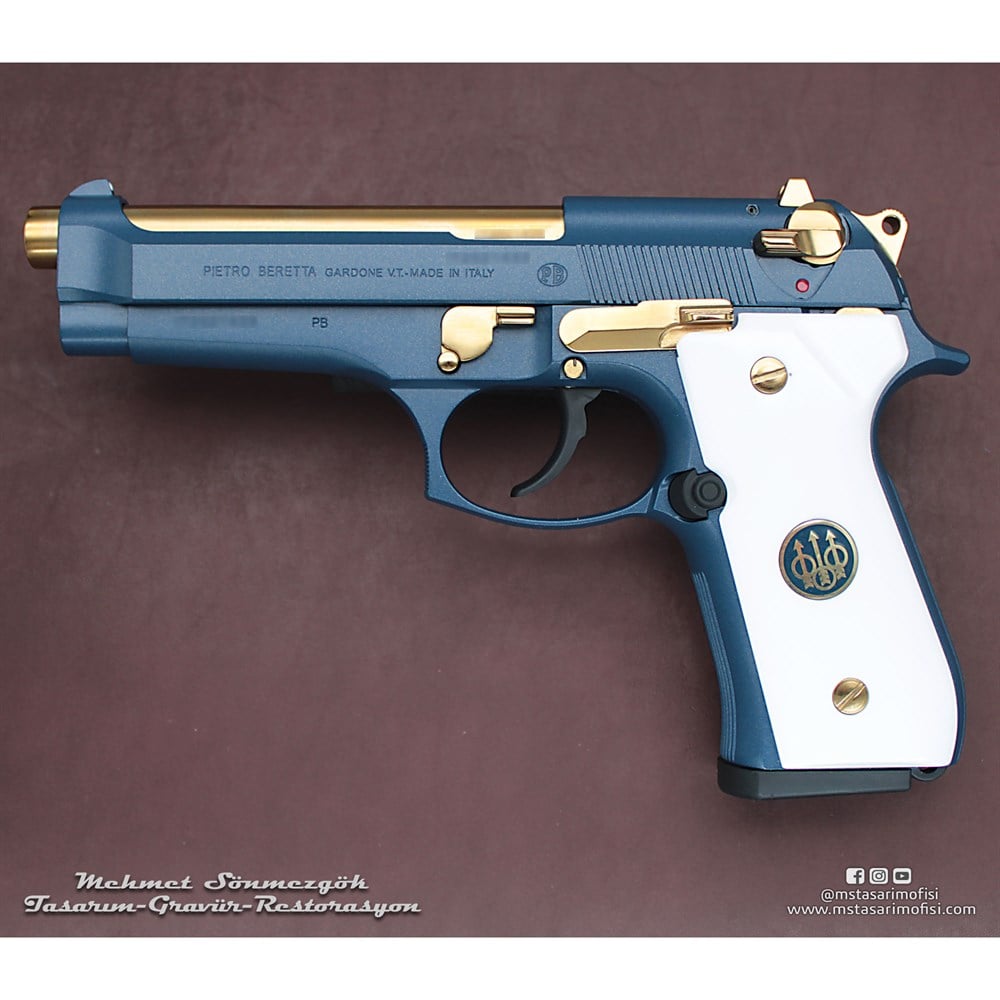 Beretta 92FS Kaplama // Mavi Cerakote,Parçalar Sarı