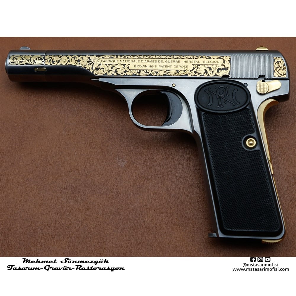 Browning Belçika Gravür // İnce İşçilikli Özel Gravür,Sarı Titanyum Kaplı