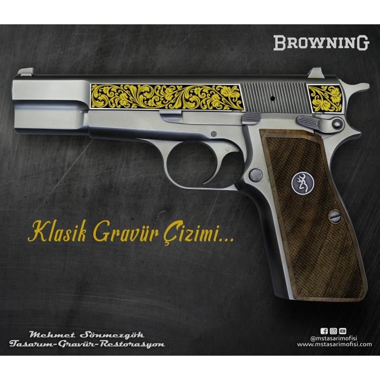 Browning HP Gravür Çizimi_Klasik Gravür Model 11